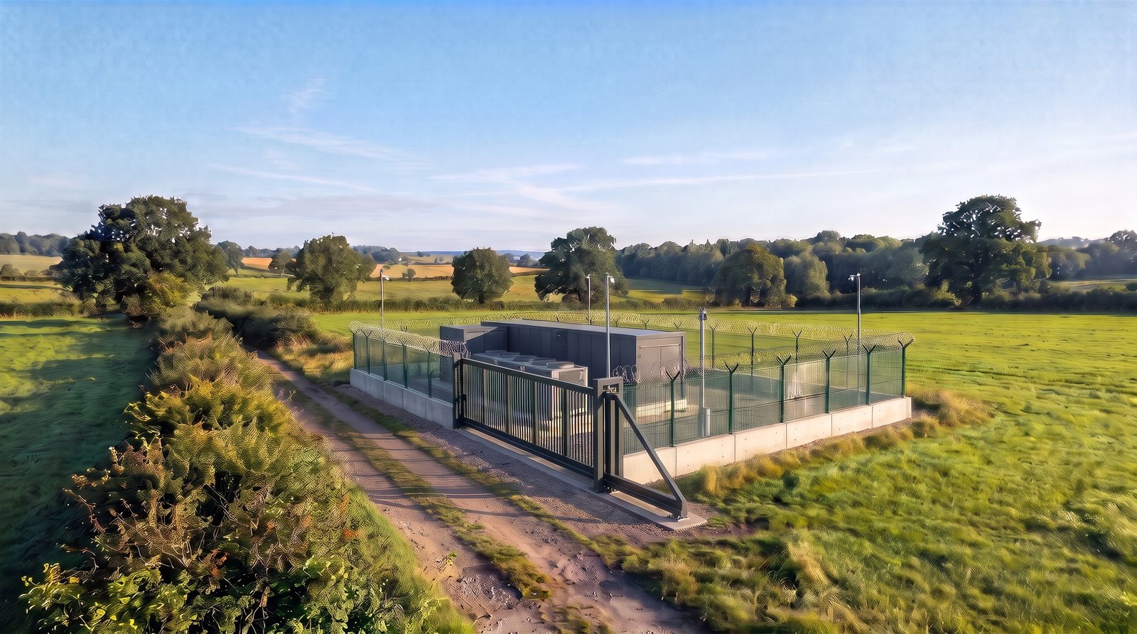Concept visualisation: a secure Green EDGE Data compound in open countryside